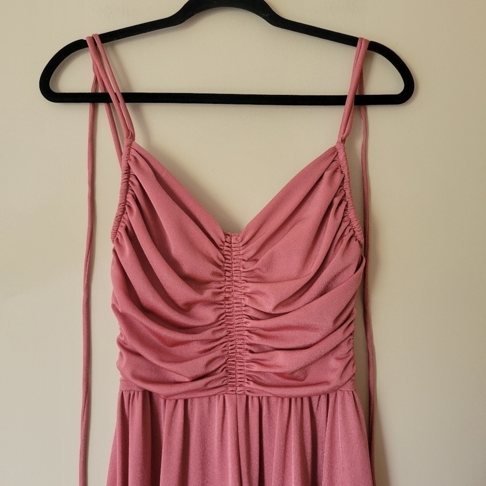 Vintage 70s Rose Pink Shimmery Maxi Formal Disco Gown - Picture 3 of 7